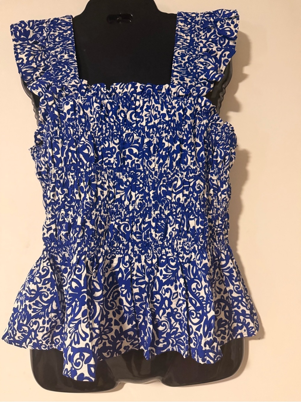 Terra & Sky Blue and White Smocked Peplum Camisole